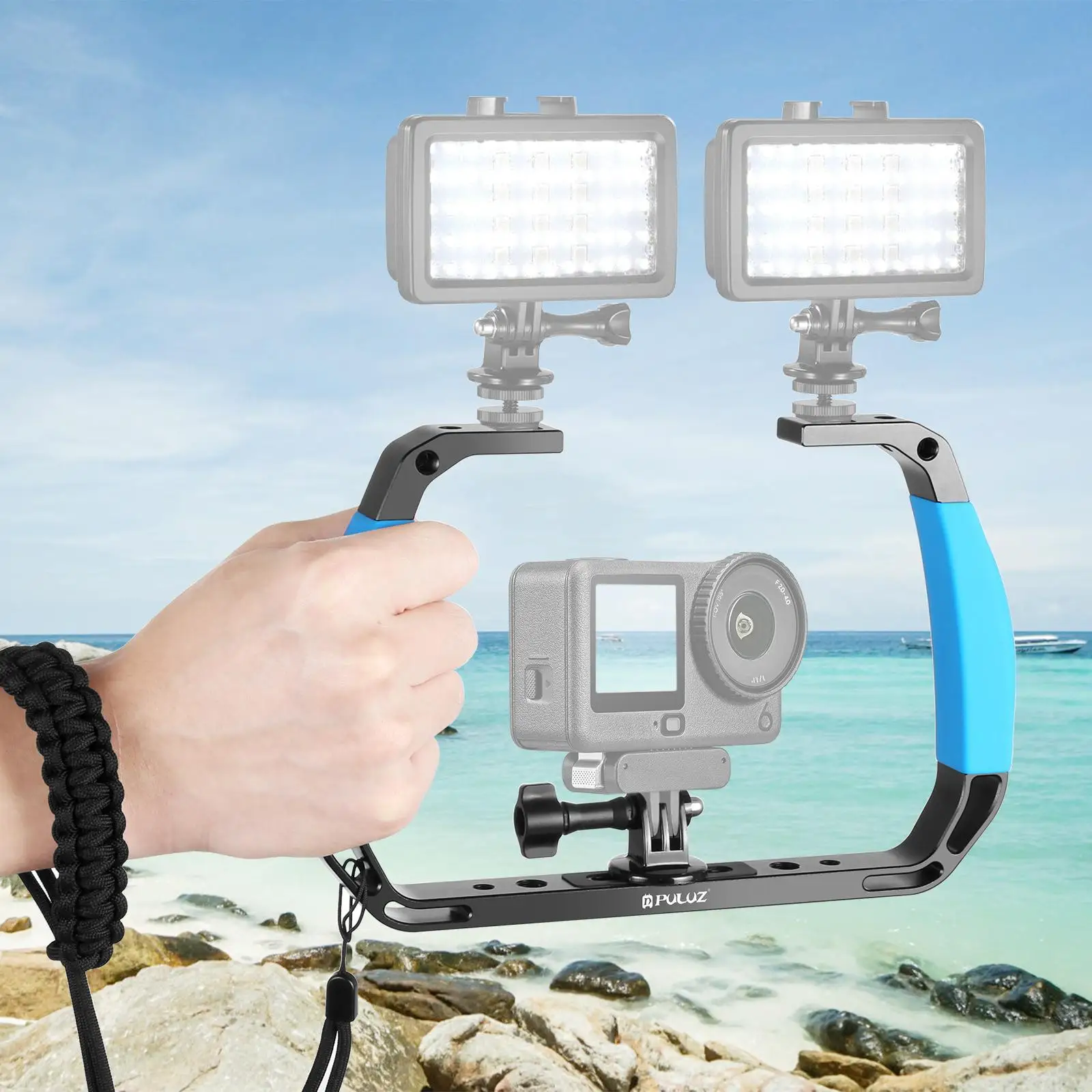 Подводная платформа PULUZ из алюминиевого сплава с двойными силиконовыми ручками для GoPro, DJI OSMO Action, Insta360 и других экшн-камер (art.: 3920db0ead740) - 3920db0ead740