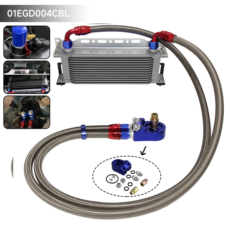 

Universal 13 Row 248mm AN10 Engine Transmission Oil Cooler w/Bracket + Oil Filter Adapter Kit For bmw x5 e70 honda civic ek