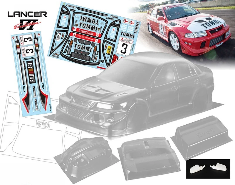 Lancer Evolution 6 1/10 rc. Корпус 190 мм Раллийный корпус Шасси 257 Tamiya tt02. Чехол для корпуса tamiya