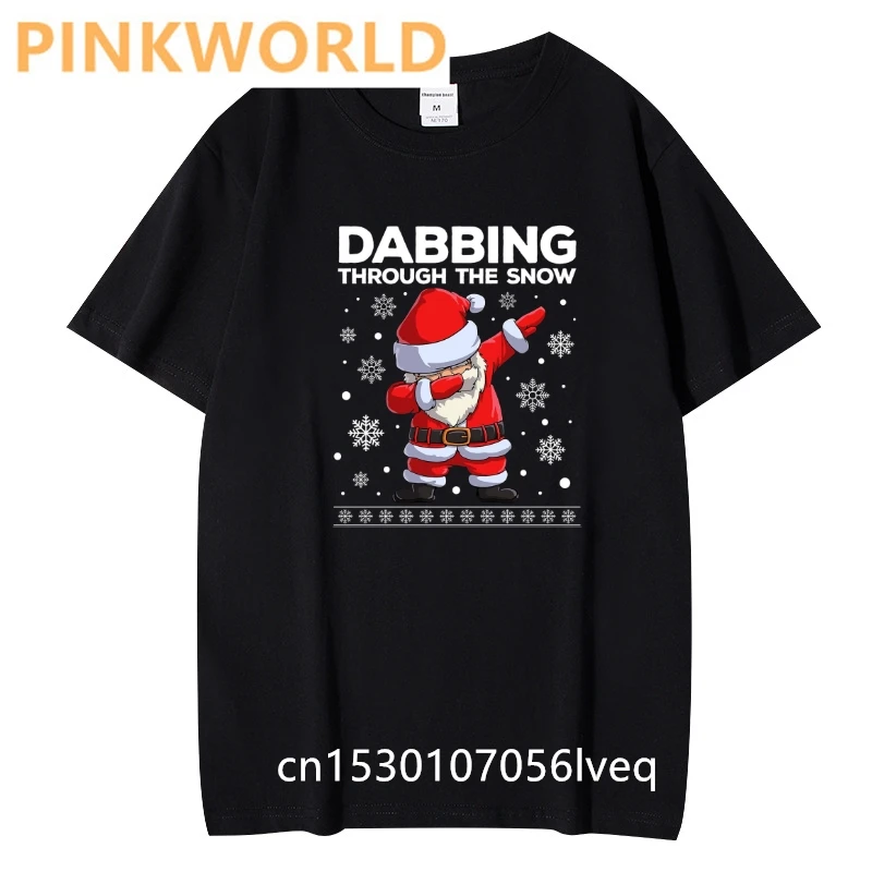 

Women Merry Christmas Dabbing Santa Funny print ladies T-shirt casual basis O-collar Black shirt short sleeve ladies T-shirt