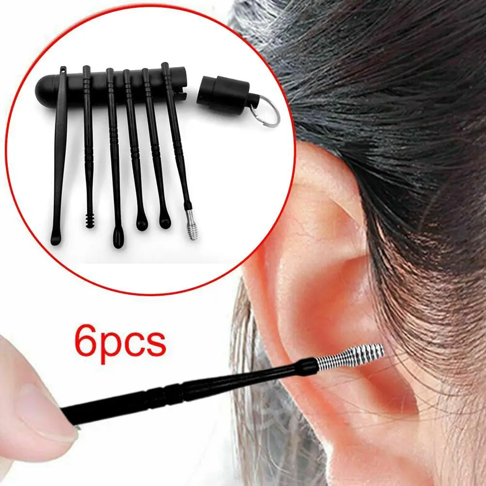 

6-piece Plastic Ear Scoop Spiral Ear Digging Tool Storage Cartridge Portable Ear Wax Cleaning Household Ear Picking Tool