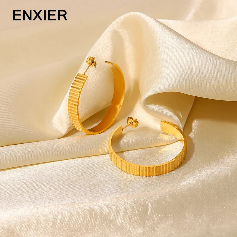 

ENXIER New C-shaped Big Stud Hoop Earrings 316L Stainless Steel Minimalist Earring For Women Jewelry Boucles d'oreill