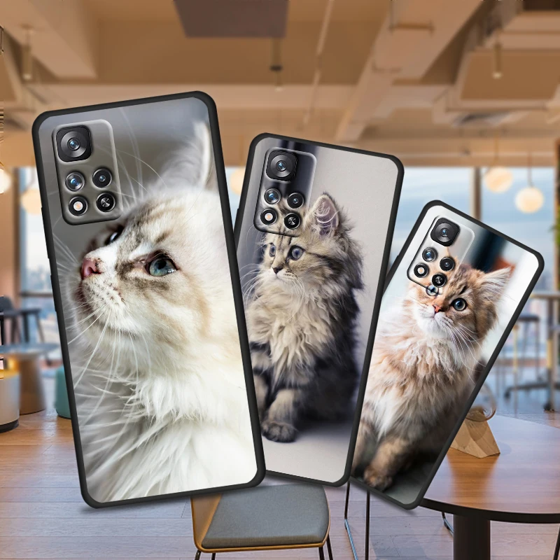 

Cute Cat Kitten Kawaii for Xiaomi Redmi Note 11 10S 10T 9T 9S 8T 7S 6 5A 4X Pro Max 5G 2021 Soft Black Phone Case Cover