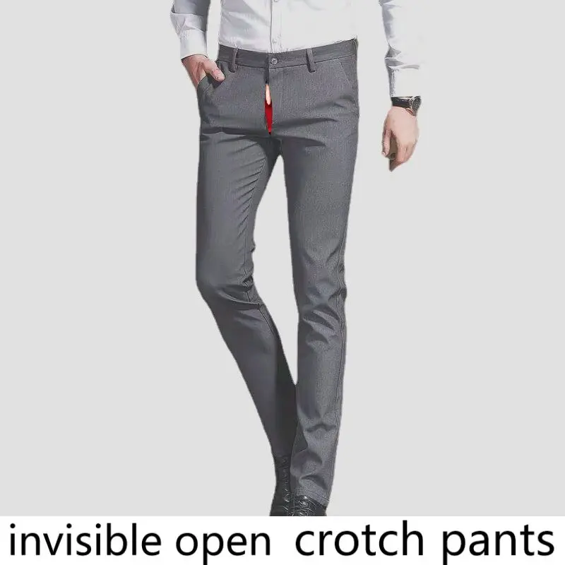 

Open-Seat Pants Suit Pants New Men's Spring and Summer Leisure Non-Ironing Gray Suit Pants Straight Slim Invisible Zipper