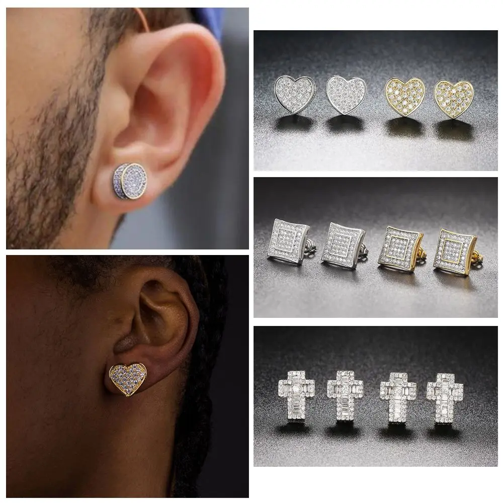 

Jewelry Hip Hop Gift Piercing Ear Accessories Gold Plated Blinking Studs Earrings Diamond Ear Studs Zircon Earrings