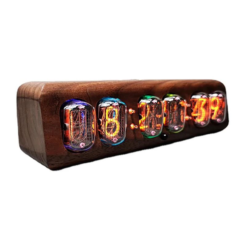 

Luxury Nixie Tube Clock Retro Desk Clock Digital Watch Silent Black Walnut Alarm Clock Light Electronic Desktop Clock Gift Ideas