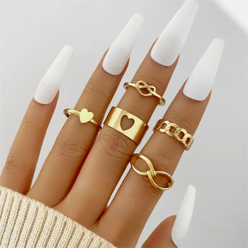 Набор колец "Сердце и бабочка" для женщин из 11 штук, винтажного золотого цвета, круглые полые пальчики, модные ювелирные изделия для женщин.