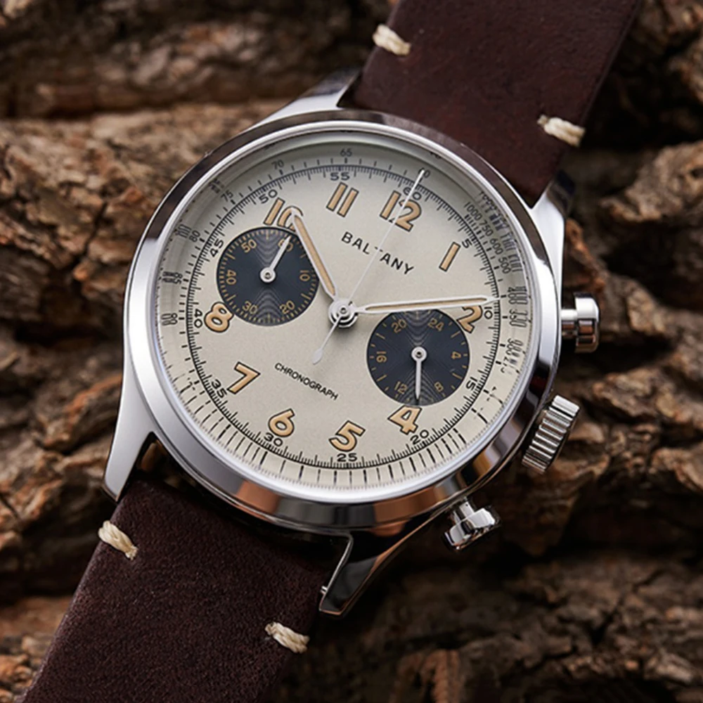 

39mm Pilot Chronograph Watch Men Baltany Vintage Chrono Watches VK64 Quartz Wristwatches Panda Dial Military Luminous Clocks New