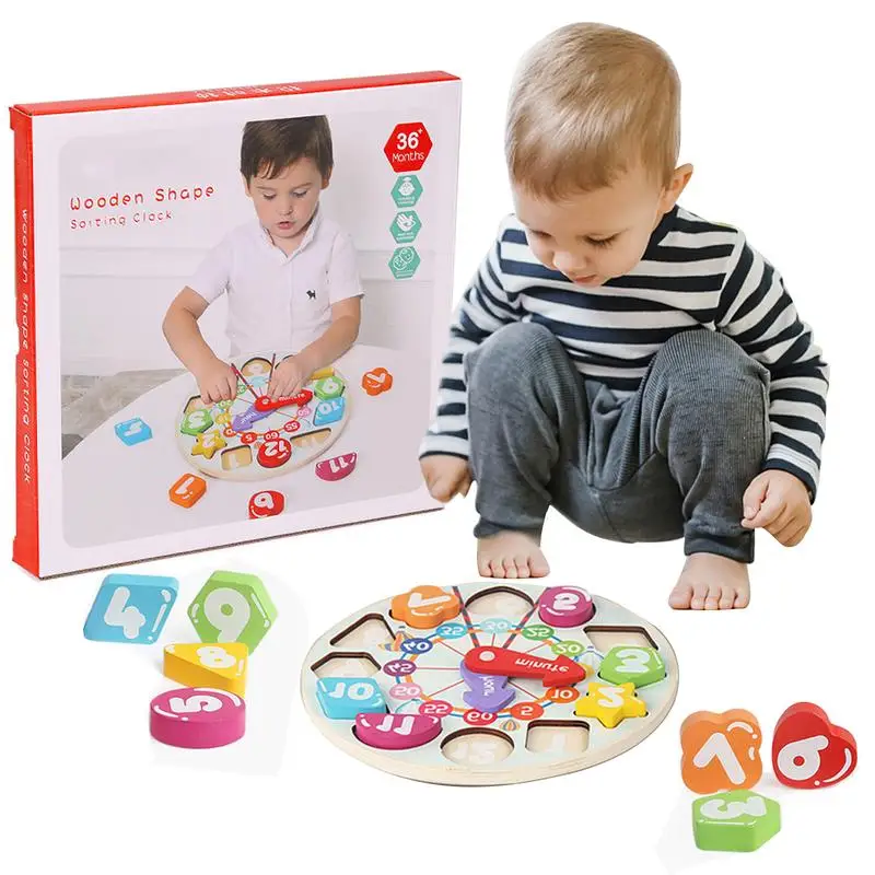 

Часы Монтессори Деревянные игрушечные часы для детей игрушки-пазлы для малышей с цветными блоками времени часы для раннего обучения
