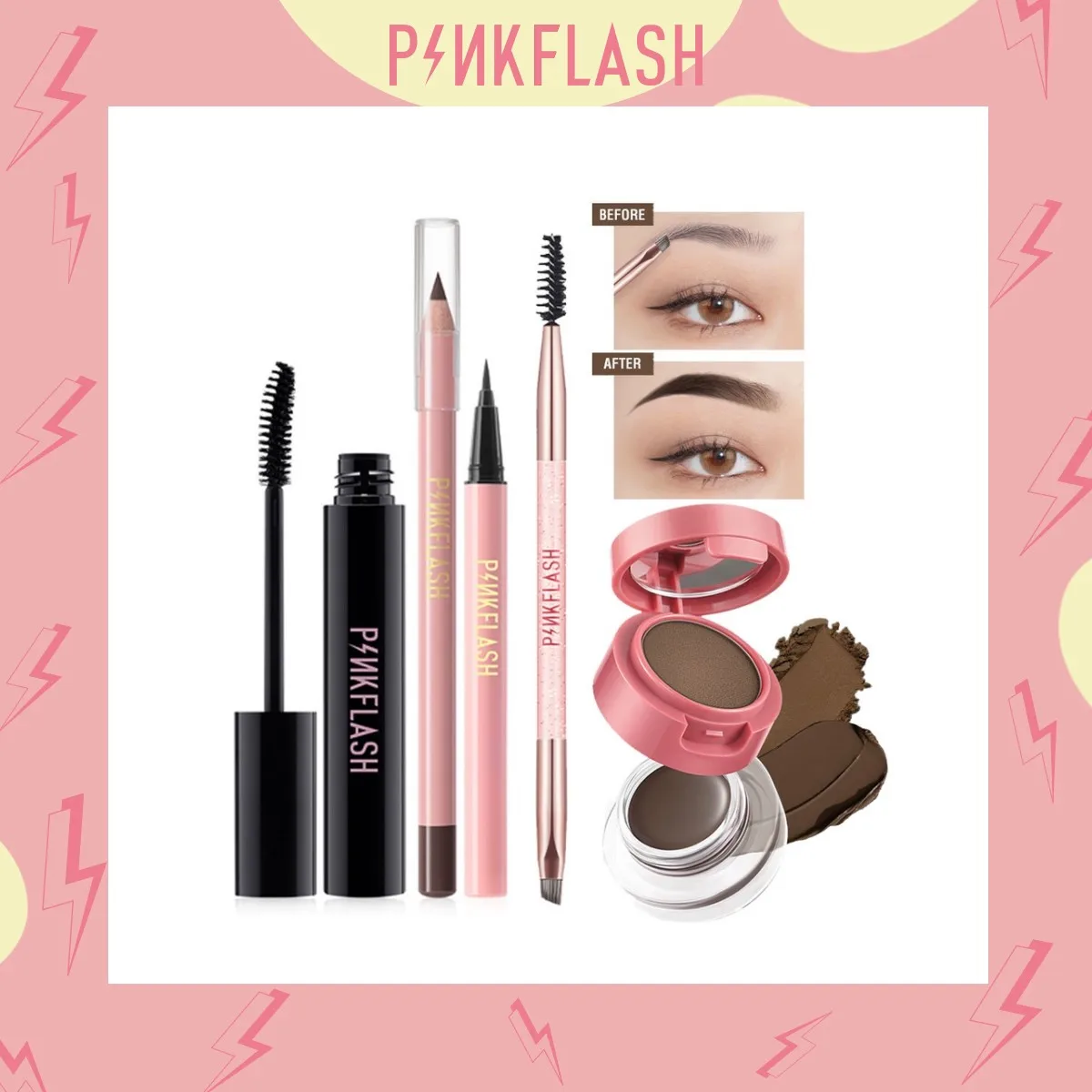 

PINKFLASH 5 Pcs Eye Makeup Set Eyebrow Pomade Cream Eyeliner Eyebrow Pencil Black Mascara with Brush for Women Cosmetic