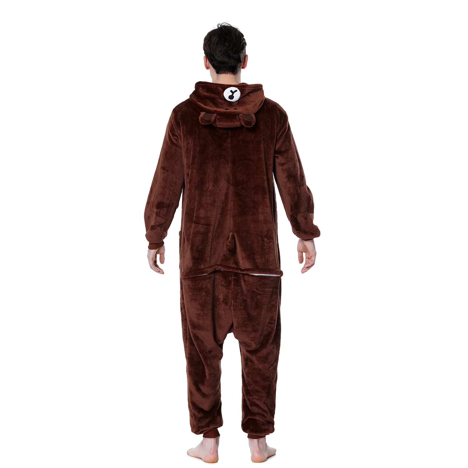 Men's Bear Onesie Funny Pajama Flannel Soft Warm Outfit Zipper Sleep Jumpsuit Animal Cartoon Suit Halloween Party Homewear Adult