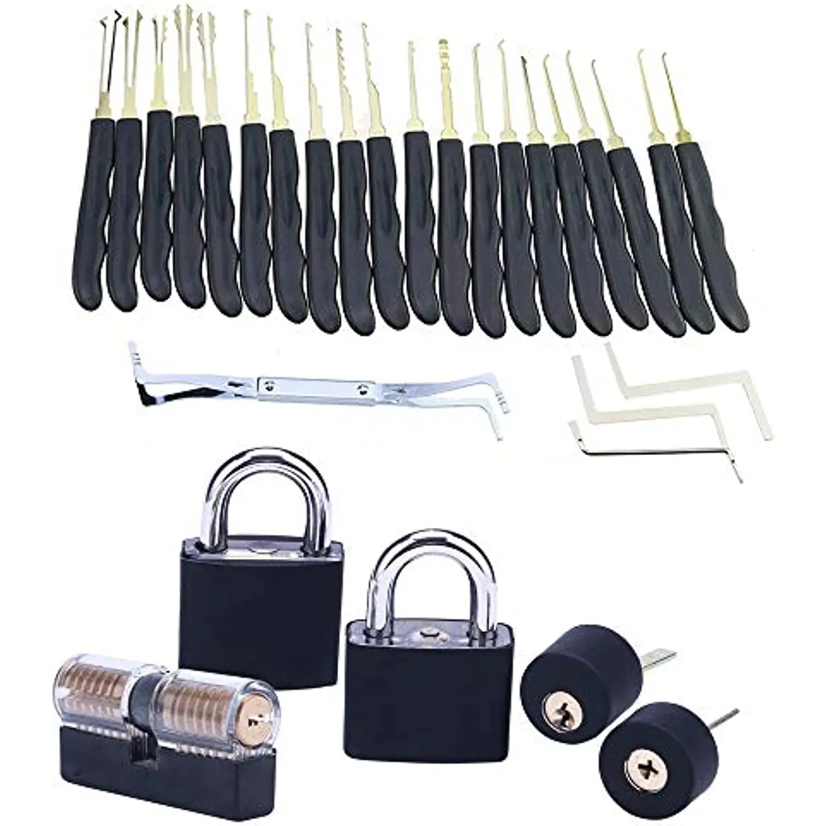 

24-Piece Lock Pick Set with 5 Pack Transparent Training Padlock Professional Lock Picking Traning Tool Kit for Locksmith