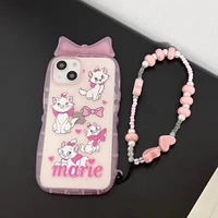 lovely disney marie cat transparent with lanyard phone cases for iphone 13 12 11 pro max x xr xs max pink butterfly girls cover