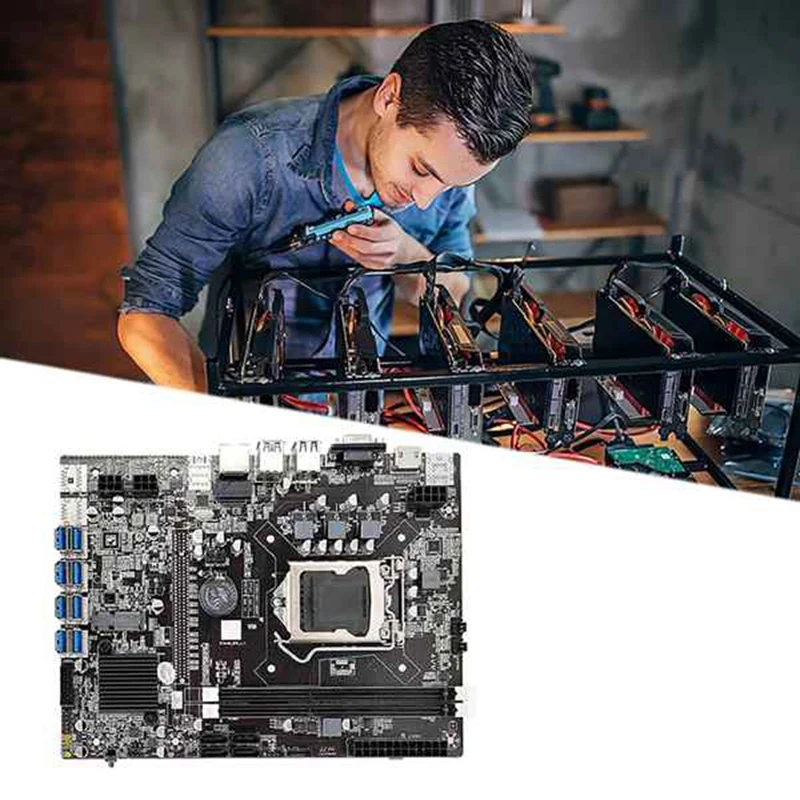 Материнская плата для майнинга B75 BTC 8XUSB3.0+I3 2120 CPU+DDR3 4GB RAM+128G SSD+вентиляторы+SATA кабель+переключатель кабеля+термическая смазка в комплекте.