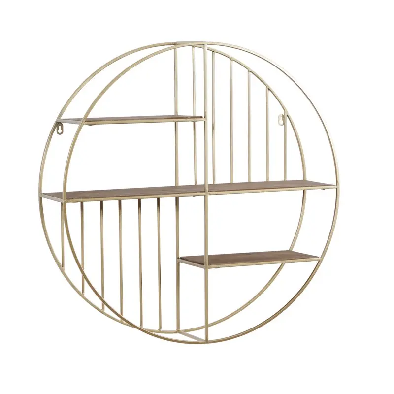 

Modern Iron Round Wall Shelf with Natural Brown Shelf Finish , 28