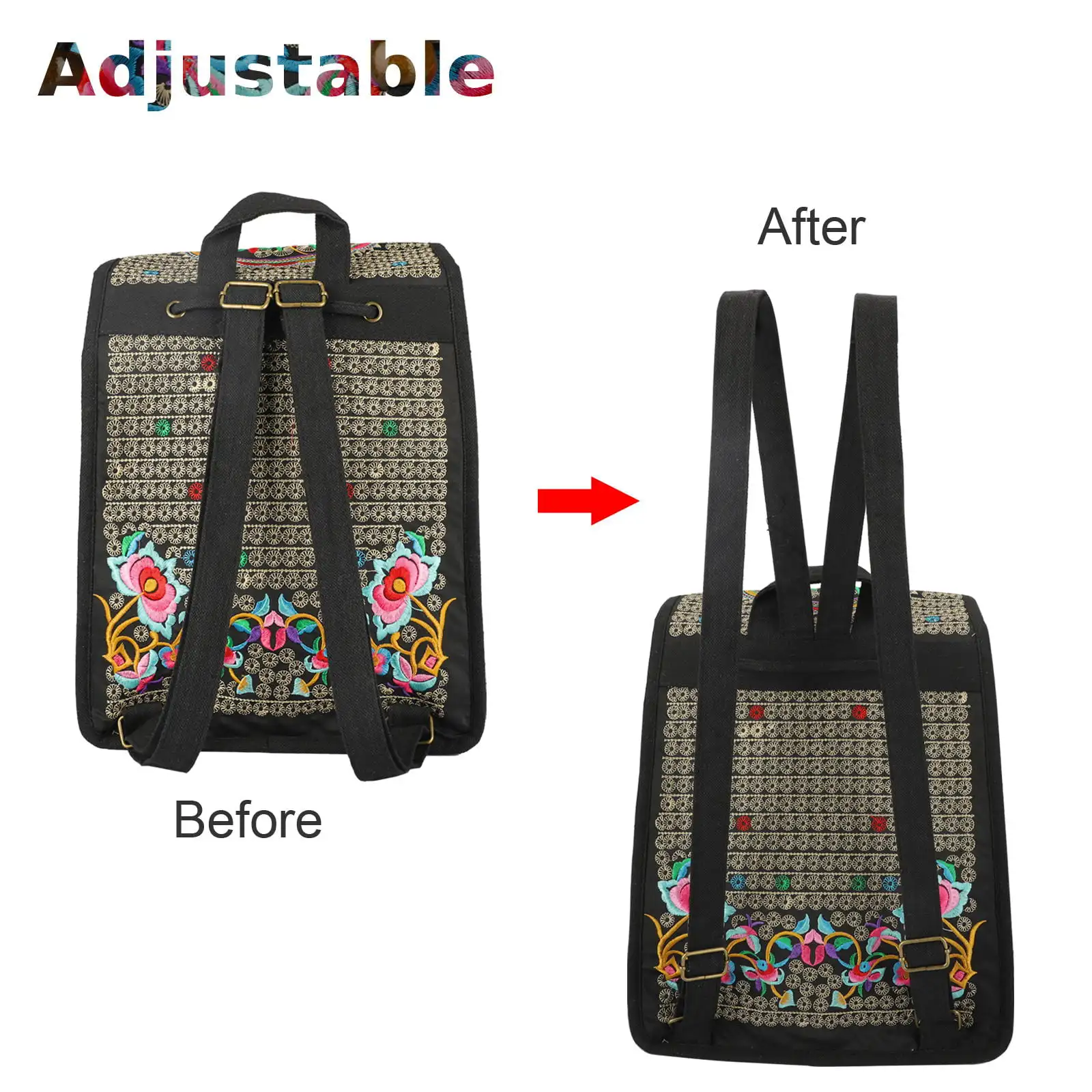 Boho Embroidered Backpack Purse,  Embroidery Messenger Bag for Women, Travel Shoulder Daypack, Vintage Handmade Canvas Backpack