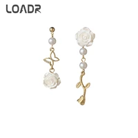 loadr new fashion white rose flower drop earring luxury brand design gold butterfly asymmetrical wedding earrings for women