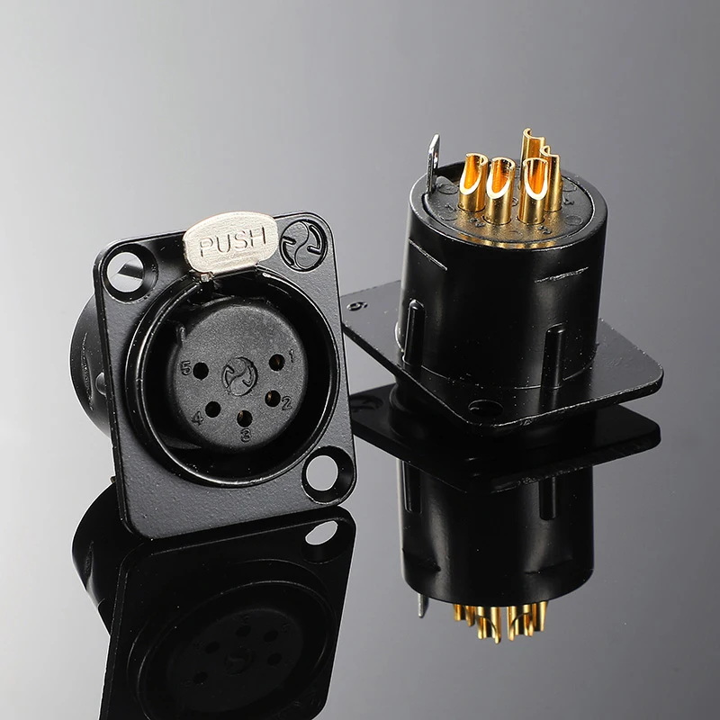 

1PCS 5-pin XLR Male To Female Receptacle Connector Panel Mount Zinc Die Shell + Copper Contacts Silver & Black Housing