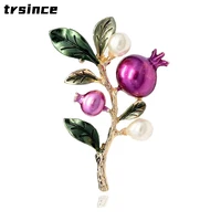 fashion jewelry with enamel and plant fruit purple pomegranate brooches for womens clothing scarves accessories