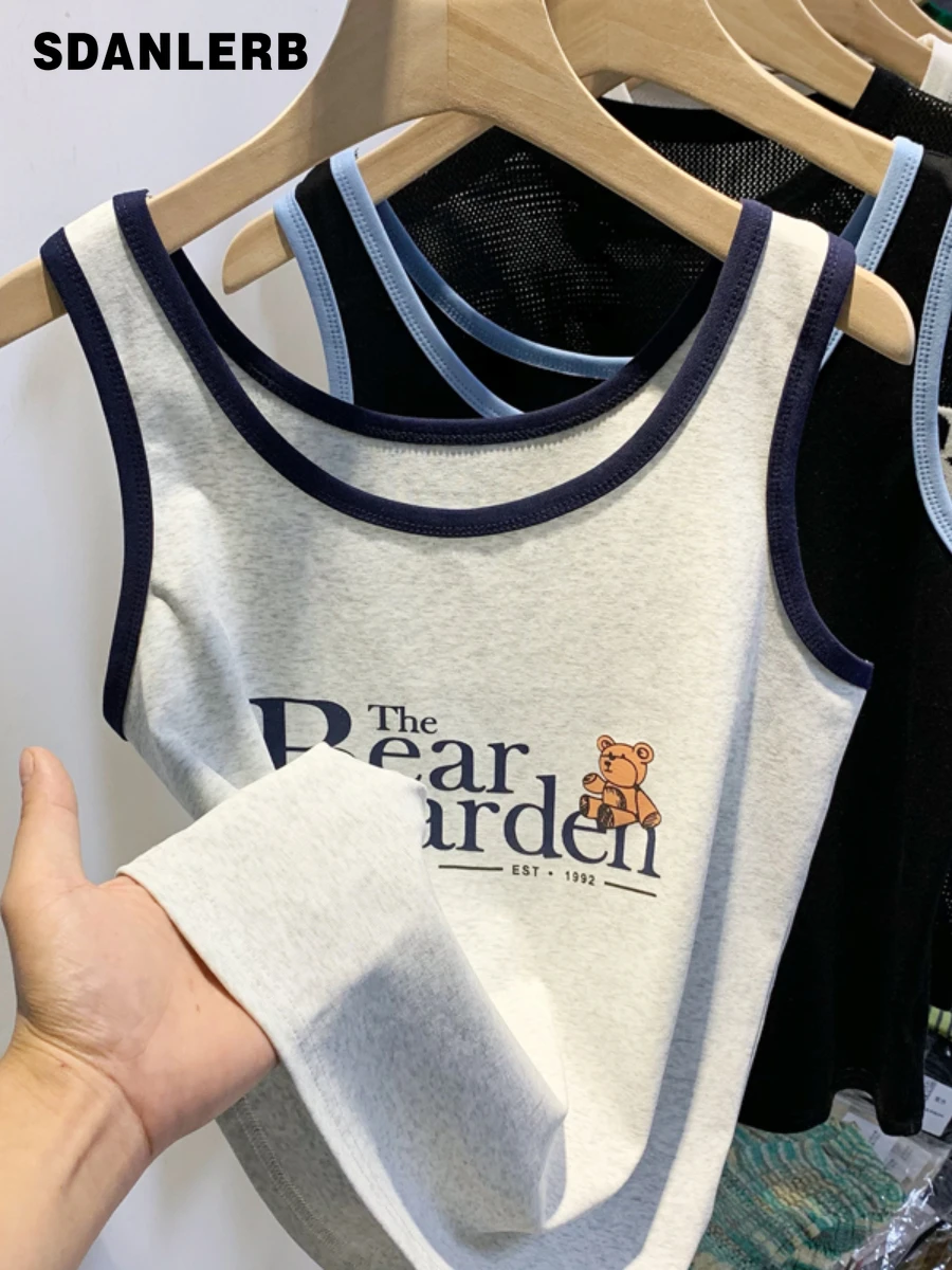 

Casual Sports Vest for Women 2022 Summer New Color Matching Letters Printed Outer Wear Sleeveless Clothing Cotton Tank Top