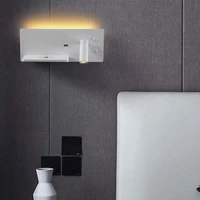 morden multifunction led bedside wall lamp with phone wireless charger shelf headboard bedroom hotel guest room reading lamp