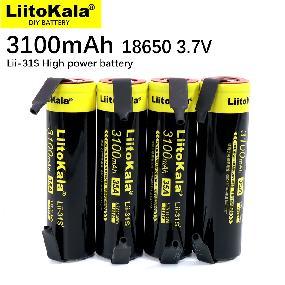 

1-30PCS New LiitoKala Lii-31S 18650 Battery 3.7V/4.2V Li-ion 3100mA 35A Power Battery For High Drain Devices+DIY Nickel