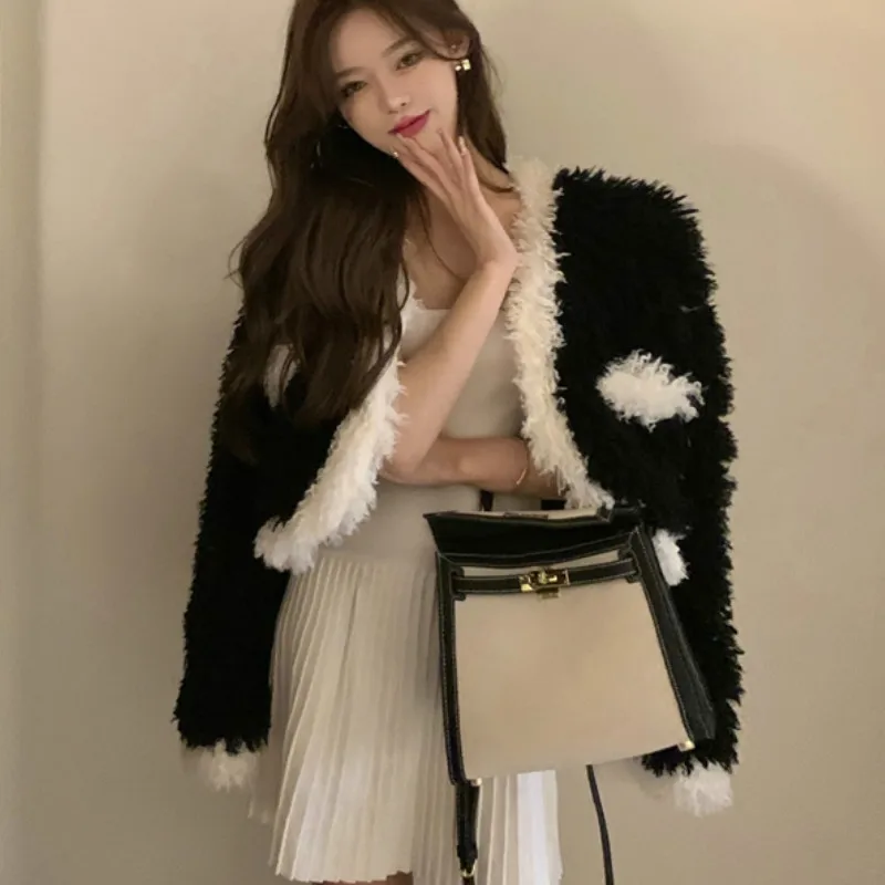 

Women Hairy Velvet Coat Autumn Winter Wild Loose Fleece Soft Faux Fur Tweed Bomber Jacket Cardigan Long-sleeved Parka Crop Tops