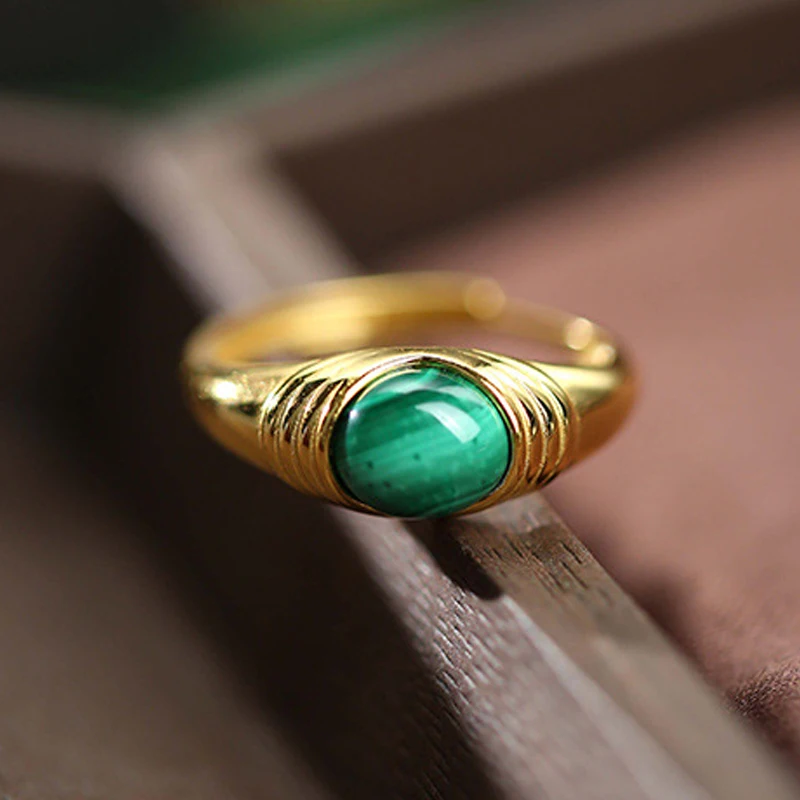 JICAI кольца 925 пробы серебряные женские из натурального малахита изысканные