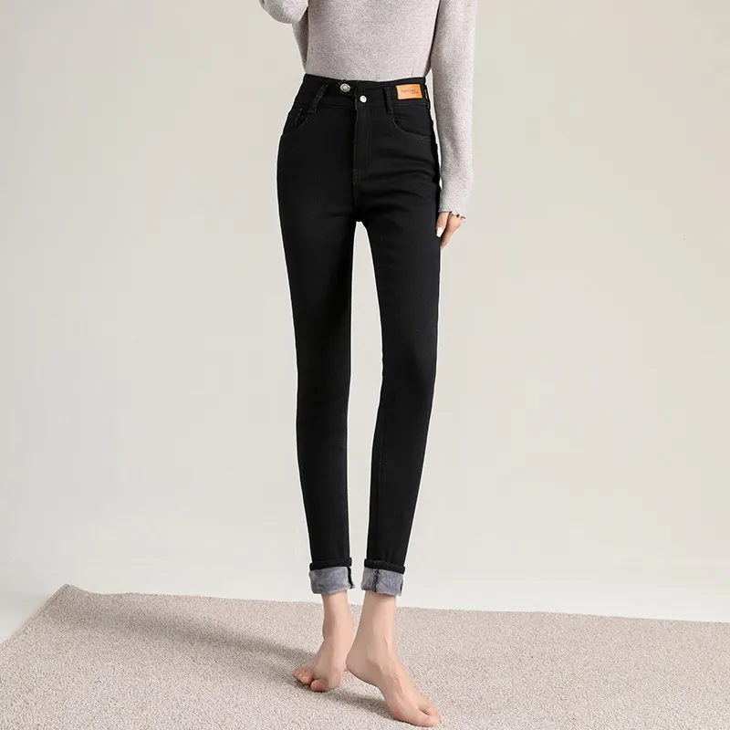 

ZHISILAO Warm Winter Slim Fit Jeans Women Stretch Cotton Skinny Denim Pants Thick Fleece Trousers Autumn Winter