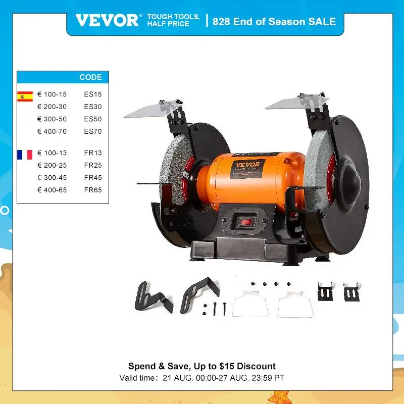 VEVOR 8 Inch Bench Grinder Variable Speed Multifunctional Polishing Grinding Machine Power Disc Polishing Tools for Household