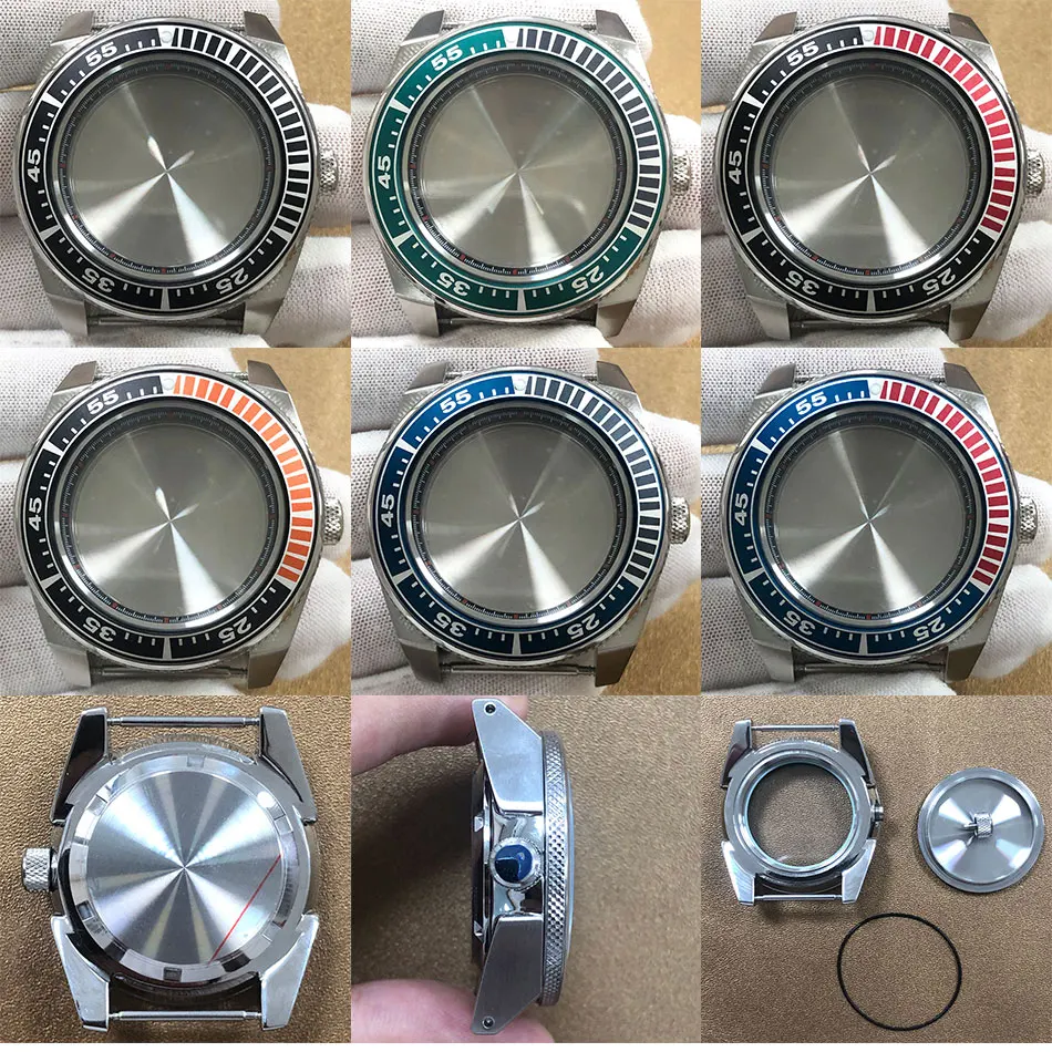 43mm Watch Case Fine Stainless Steel Case Aluminum Ring Mouth Black Internal Shadow Sapphire Glass Fit NH35 NH36 Movement