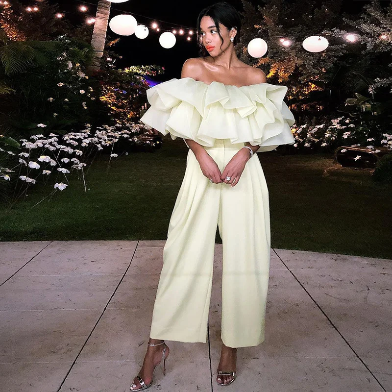 

Новый однотонный комбинезон с оборками и открытыми плечами, женские широкие брюки без бретелек