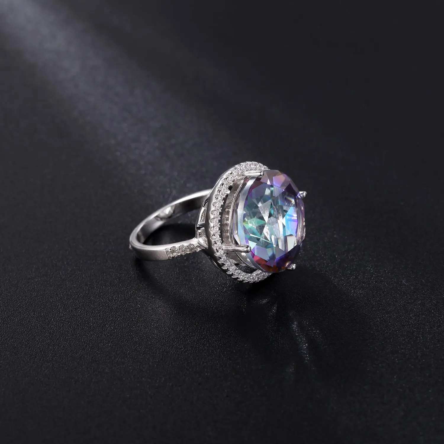 GEM'S BALLET 925 Sterling Silver Gemstone Rings Blueish Mystic Topaz Vintage Cocktail Ring For Women Party Jewelrt