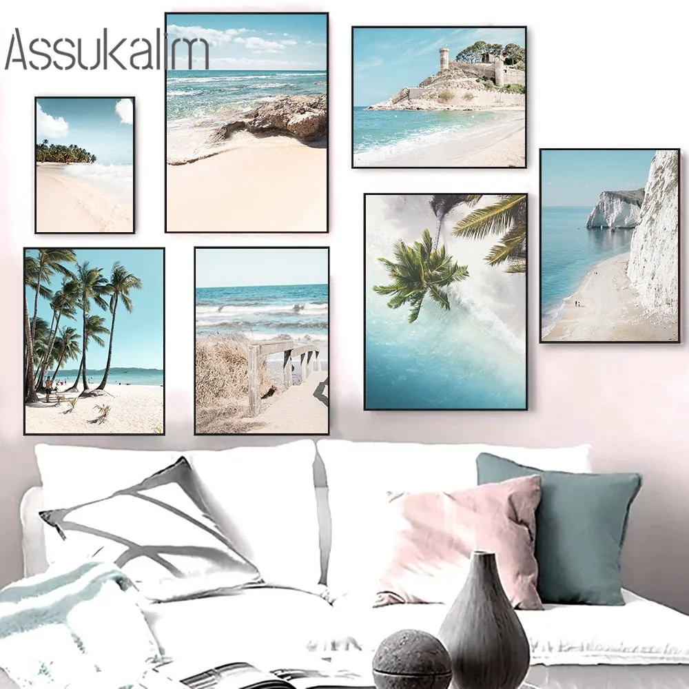 

Natural Scenery Posters And Prints Coconut Tree Canvas Print Ocean Poster Rock Beach Painting Nordic Wall Pictures Bedroom Decor