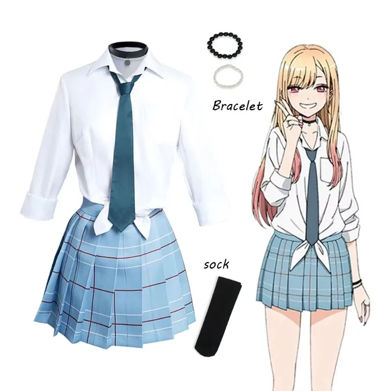 Аниме My Dress-Up Darling Marin Kitagawa Косплей Костюм Школьная форма Юбка Одежда Парик Браслет