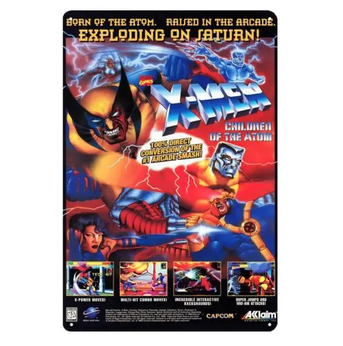 Фото Металлическая табличка-постер X-Men Sega Saturn в стиле ретро-игры, 20*30 см