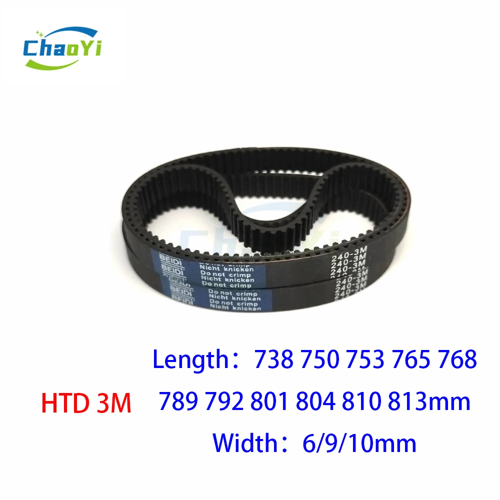 

HTD 3M Closed Loop Rubber Timing Belt Length 738 750 753 765 768 789 792 801 804 810 813mm Width 6/9/10mm 3M-738 3M-768 3M-810