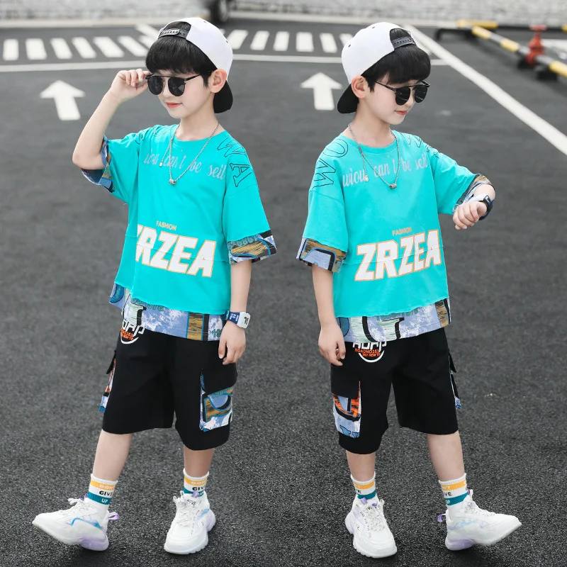 

Children's clothing boys' summer suits 2022 new middle-aged children's handsome sports short-sleeved tide