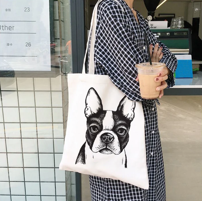 

Сумка в виде французского бульдога, женские сумки, тканевая Холщовая Сумка-тоут для любителей собак, сумка для покупок для путешествий, женс...