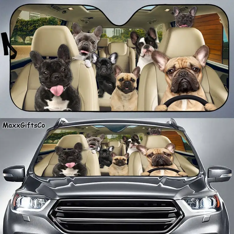 

French Bulldog Car Sun Shade, French Bulldog Windshield, Dogs Family Sunshade, French Bulldog Car Accessories, French Bulldog