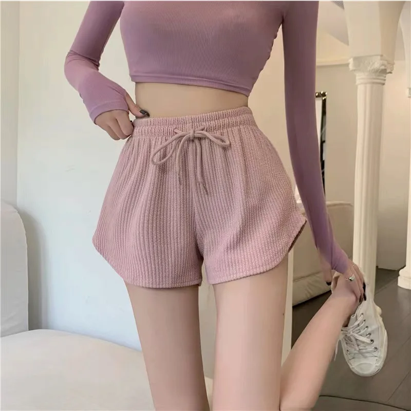 Women's Summer Shorts Elastic Lace Up Drawstring High Waist Shorts Loose Casual Wide Leg Running Sport Pants Female Bottoms 2023