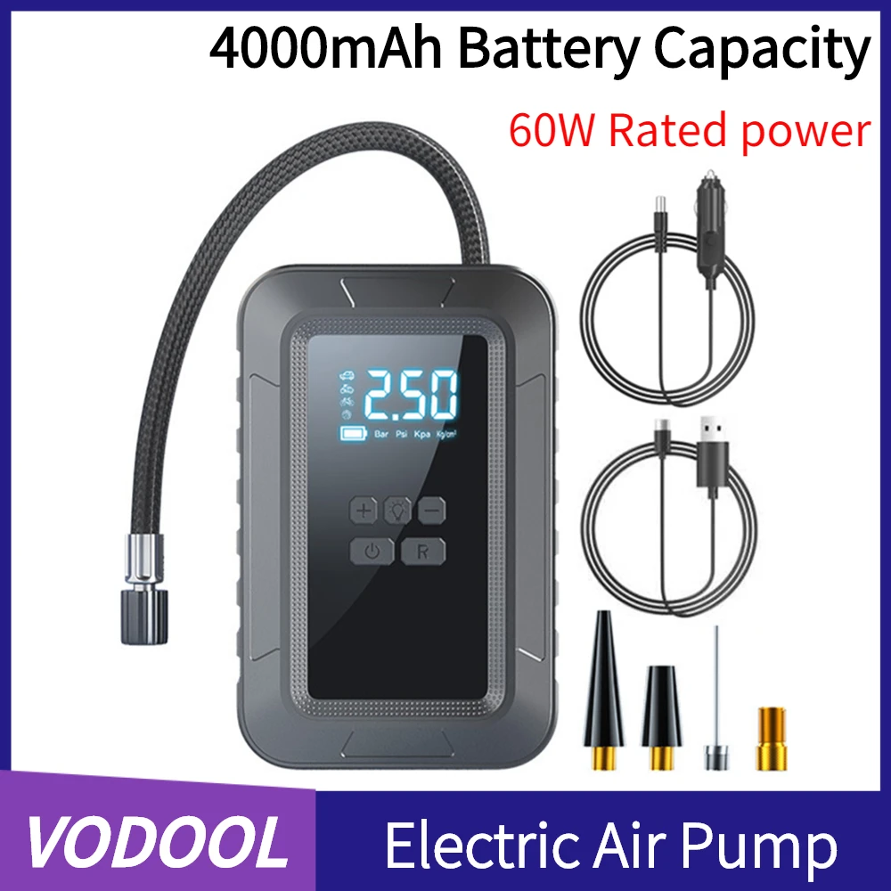 

Electric Air Pump Wireless Portable Air Compressor 4000mAh Mini Bicycle LCD Display Car Tire Pump for Bicycle Car Motorbike