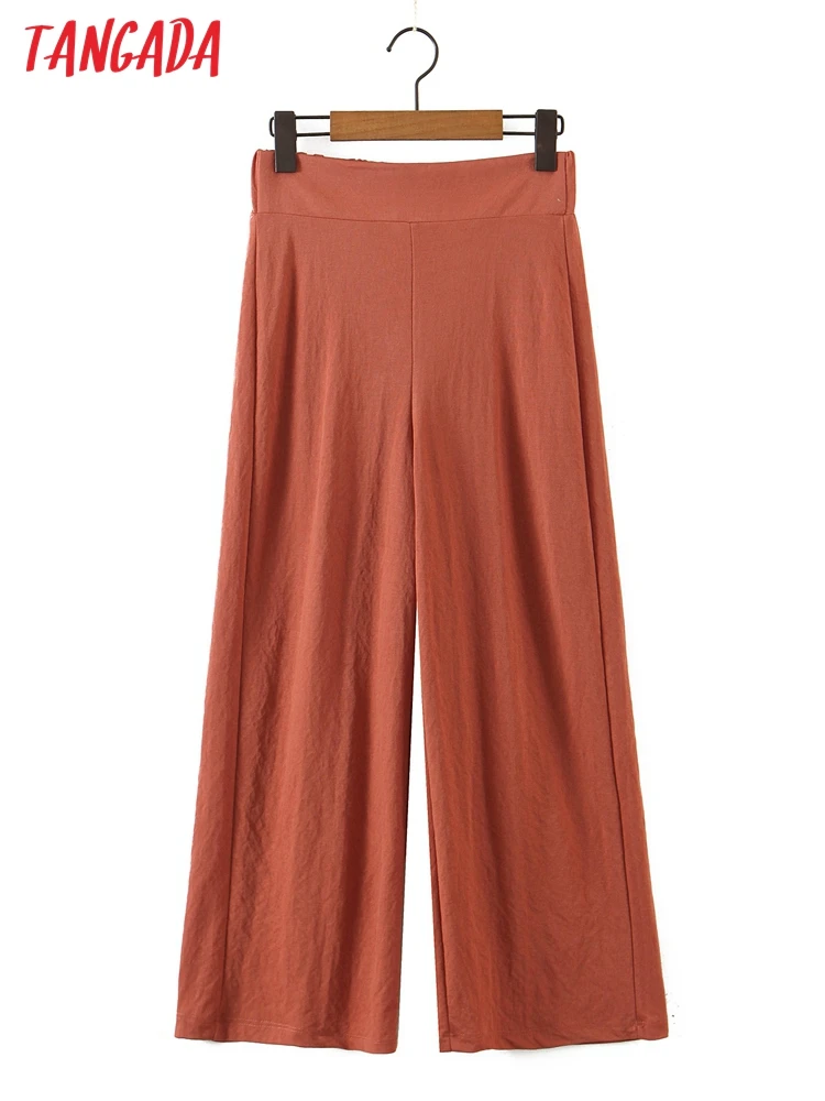 

Tangada 2022 Fashion Women Solid Loose Pants Wide Leg Trousers Strethy Waist Pockets Female Pants 8H62