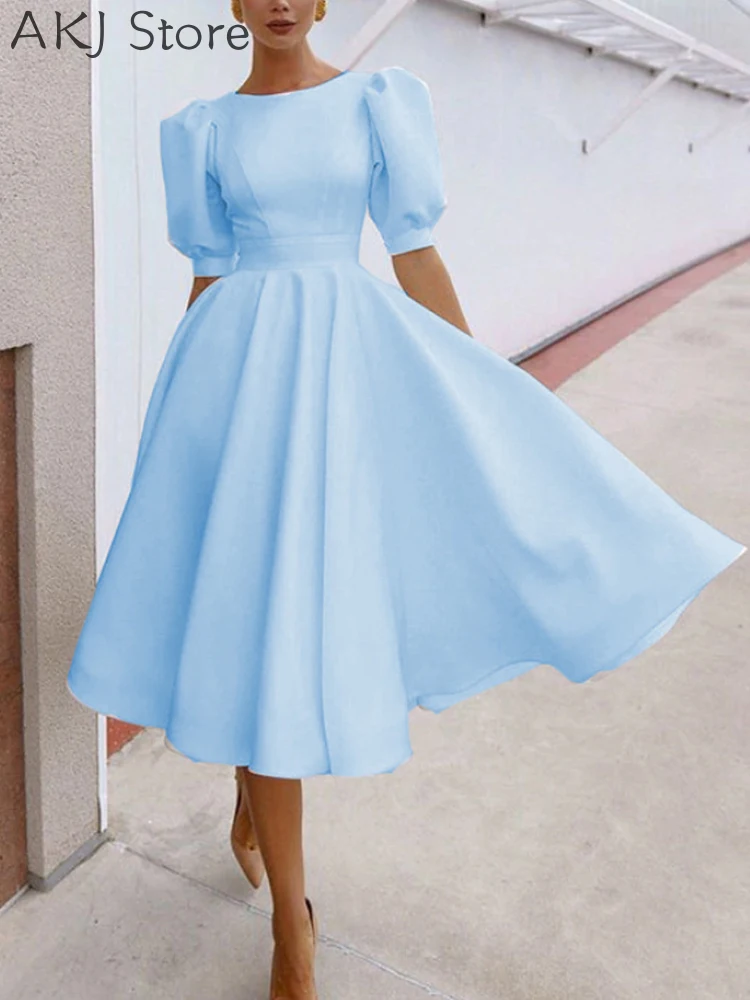 

Summer Short Sleeve Women Elegant Swing Dress Party Vestidos