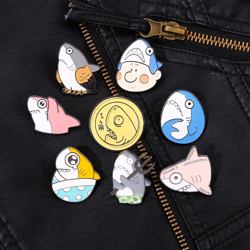 

Marine Life Series Brooches Cartoon Shark Head Lapel Enamel Pin Creative Anime Backpack Clothes Badges Jewelry Gift Wholesale