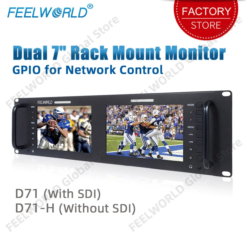 Монитор FEELWORLD D71 Dual 7 дюймов 3RU широковещательный с креплением на стойке IPS 1280x800 HD ЖК-экран 3G SDI HDMI AV вход и выход