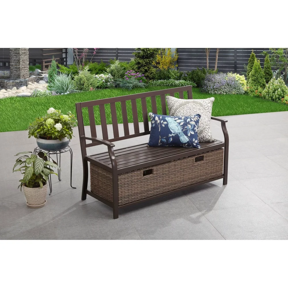 

OUZEY Camrose Outdoor Storage Wicker Bench - Brown