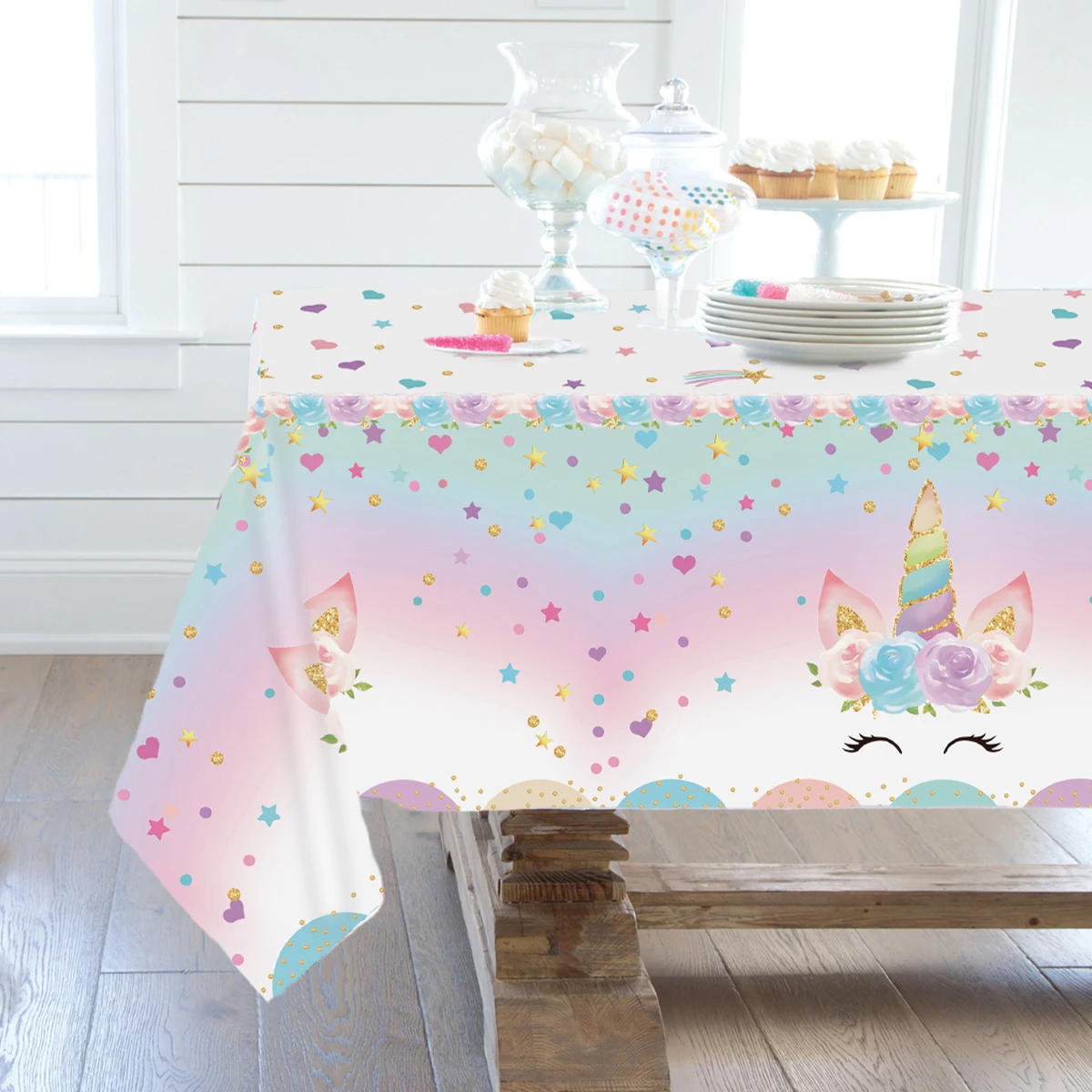 Unicorn Themed Tablecloth Happy Birthday Holiday Party Decorations for Home Table Cover Gender Reveal Baby Shower Supplies