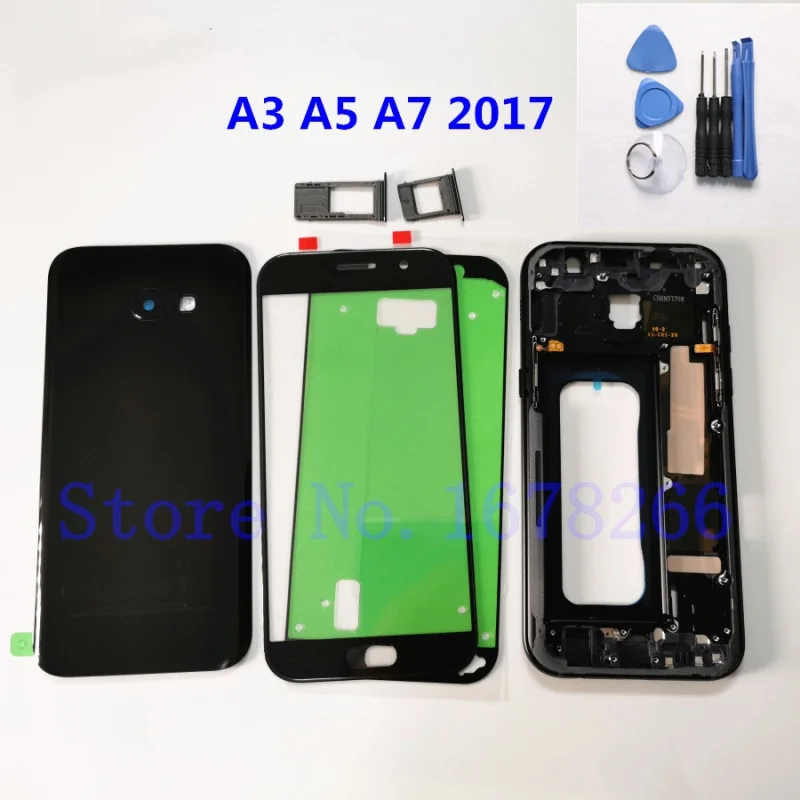 

Для SAMSUNG Galaxy A3 A5 A7 2017 A320 A520 A720 чехол с полным покрытием корпуса стеклянная задняя крышка передний экран стеклянный объектив + средняя рамка A520F