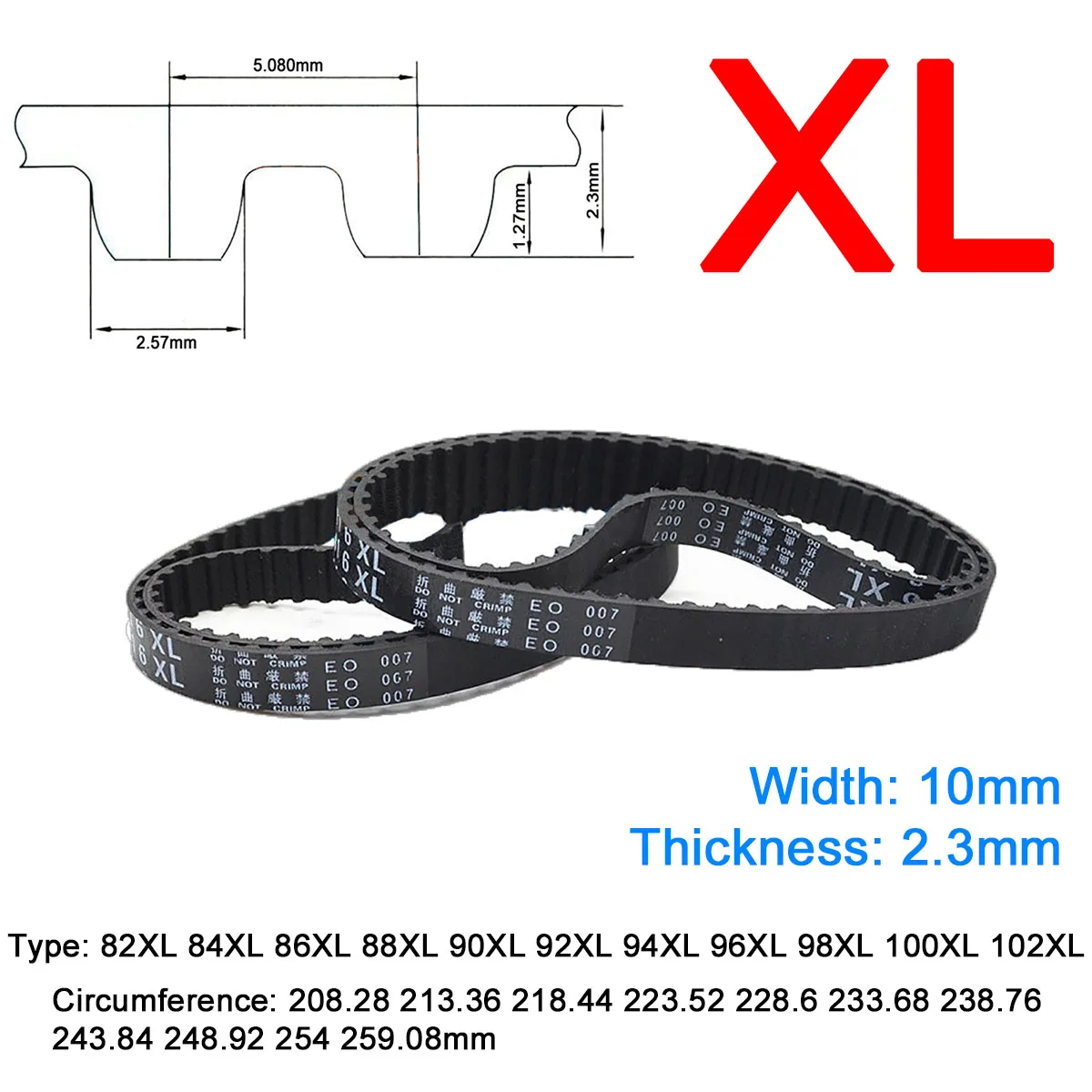 

1Pc Width 10mm XL Rubber Trapezoid Tooth Timing Belt Type 82XL 84XL 86XL 88XL 90XL 92XL 94XL 96XL 98XL 100XL 102XL Drive Belts